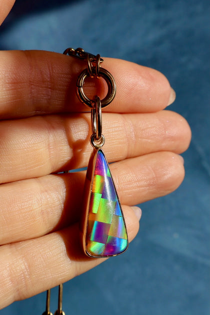 Aurora Opal Checkerboard Pendant Charm