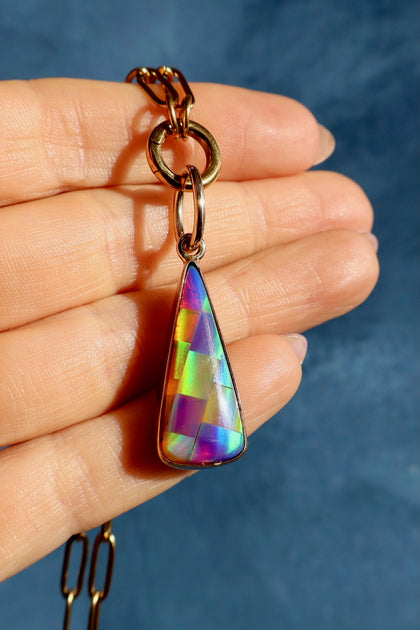 Aurora Opal Checkerboard Pendant Charm