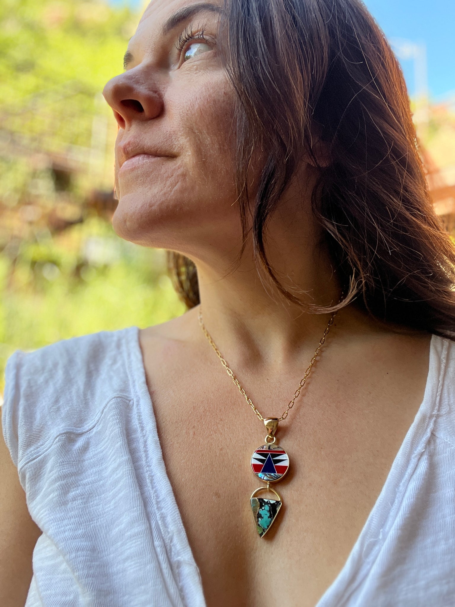 Colorful inlay necklace with cloud mountain turquoise #158