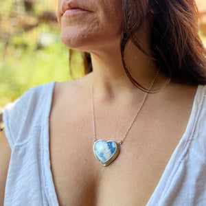 Cloud Plume Agate Heart Necklace in Sterling Silver #160