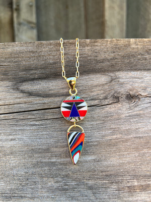 Colorful inlay necklace with Fordite #159
