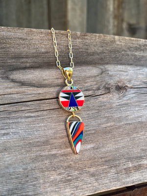 Colorful inlay necklace with Fordite #159