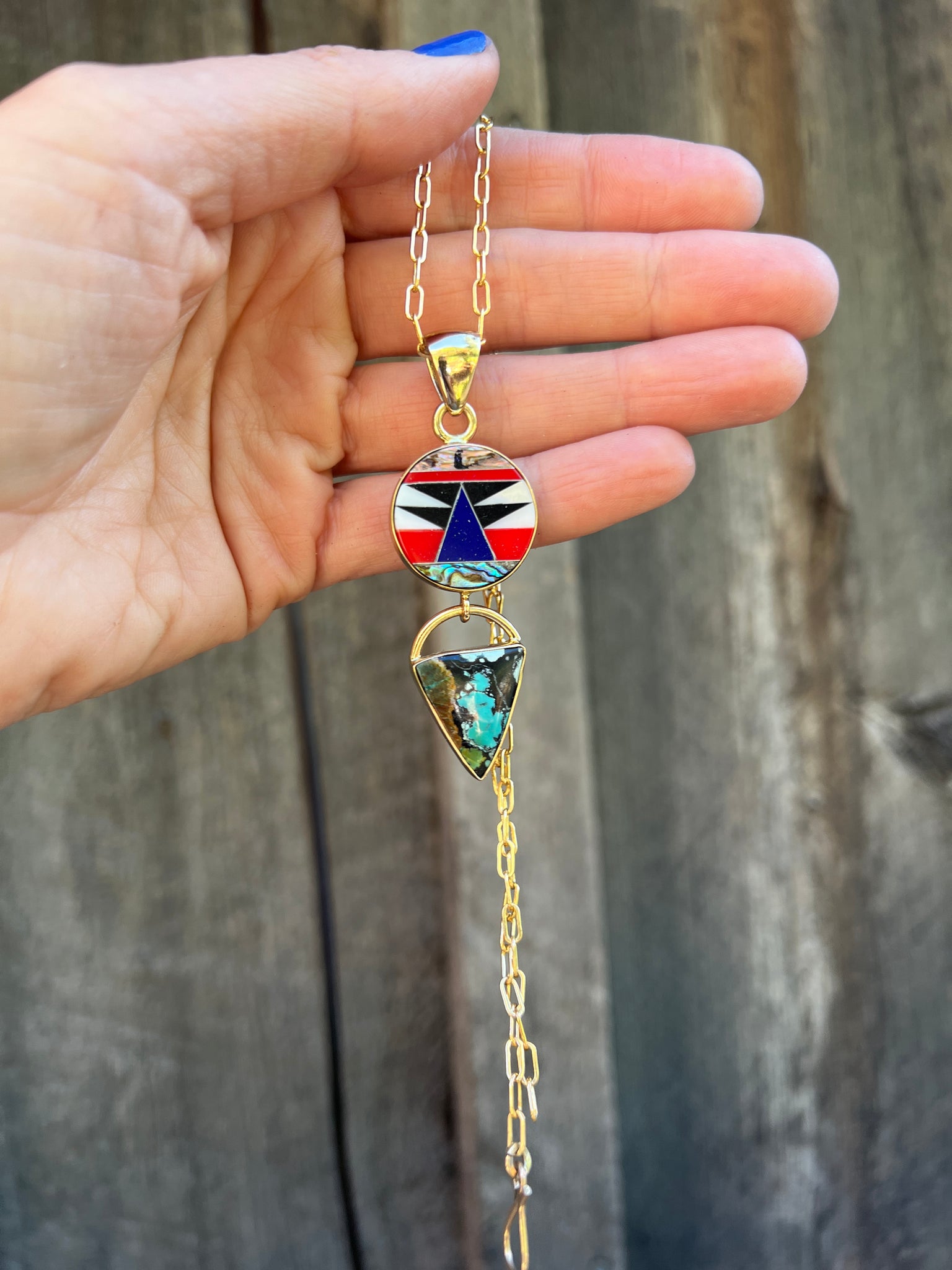 Colorful inlay necklace with cloud mountain turquoise #158