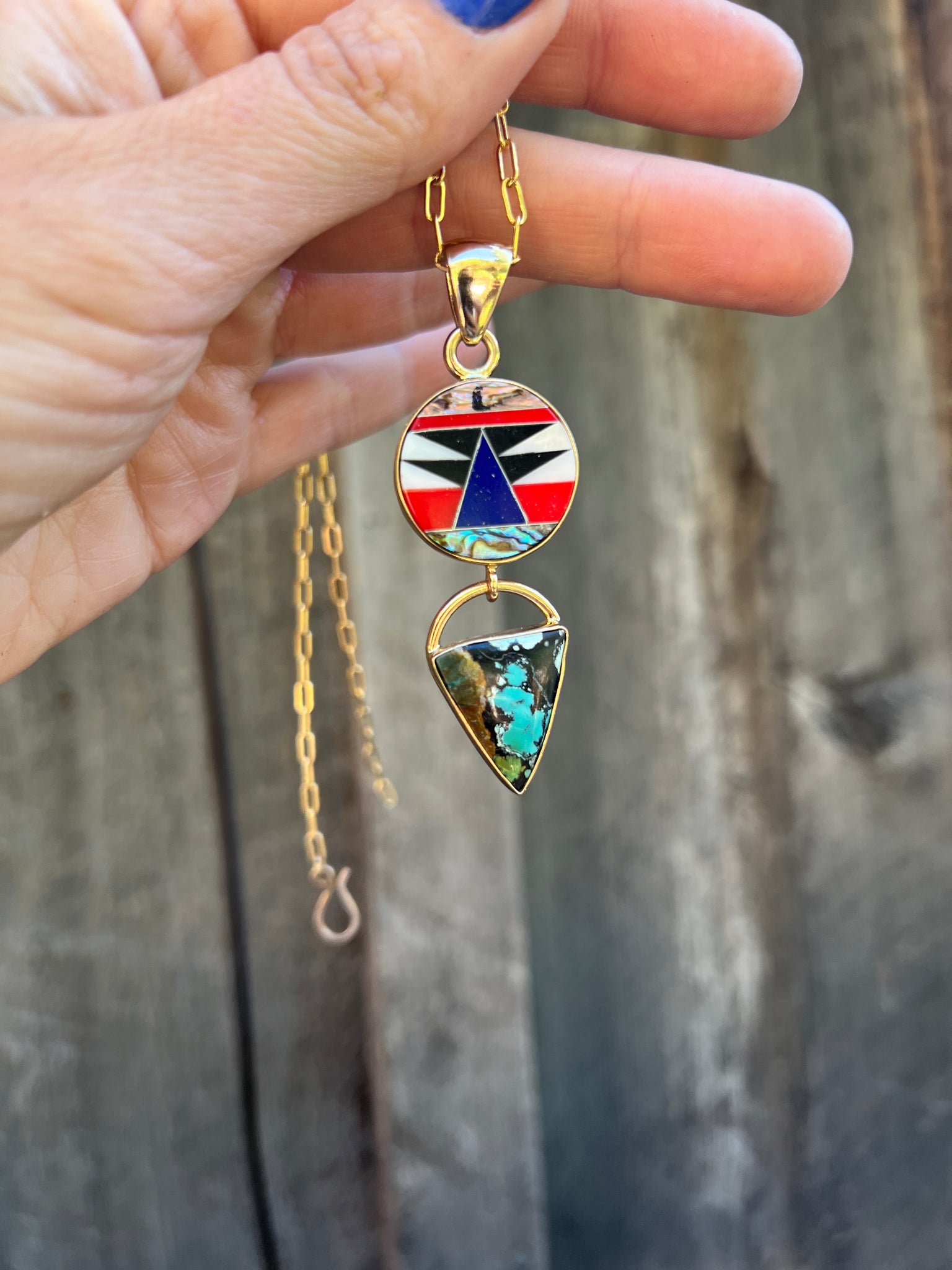 Colorful inlay necklace with cloud mountain turquoise #158