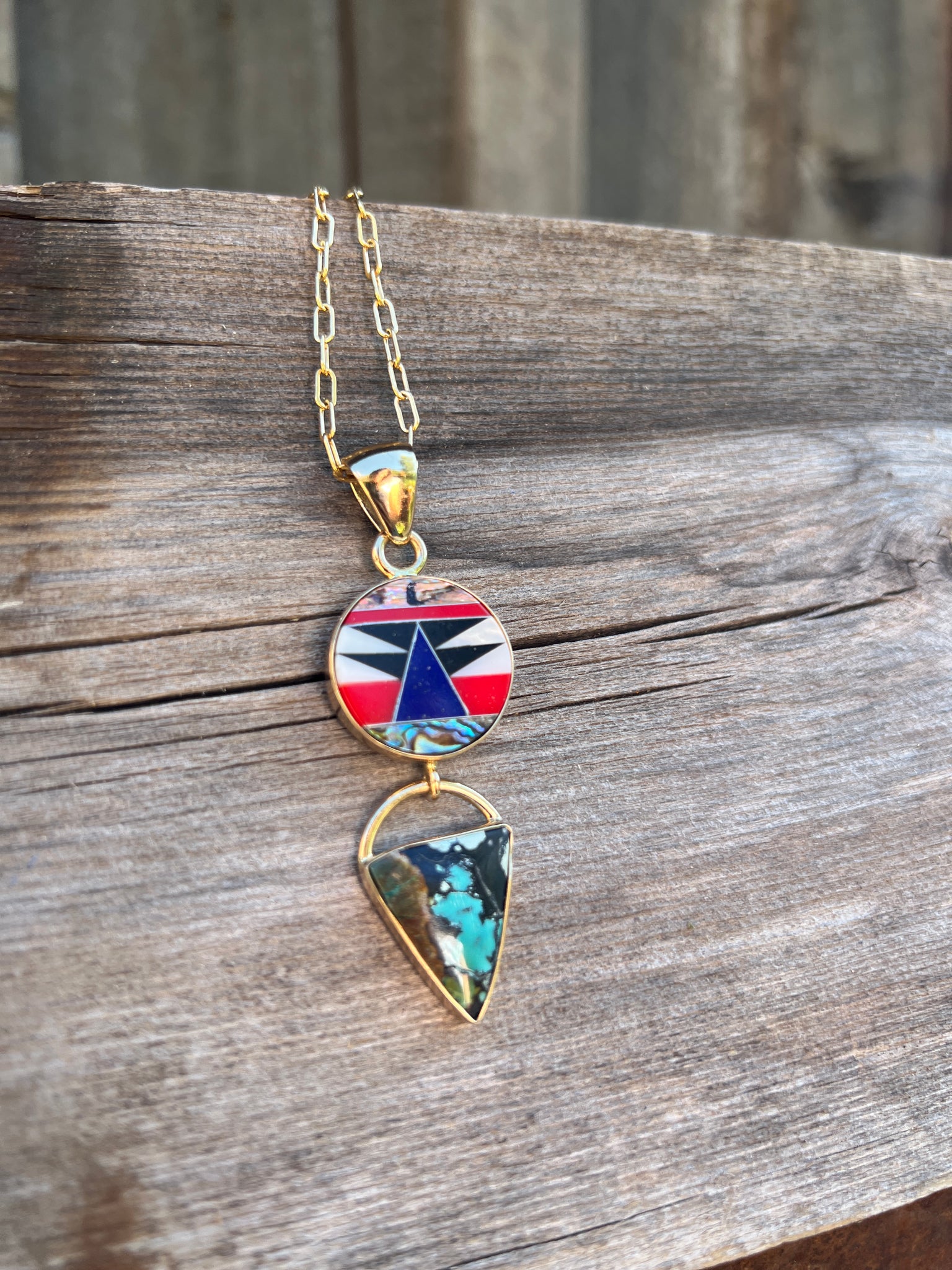 Colorful inlay necklace with cloud mountain turquoise #158