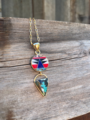 Colorful inlay necklace with cloud mountain turquoise #158