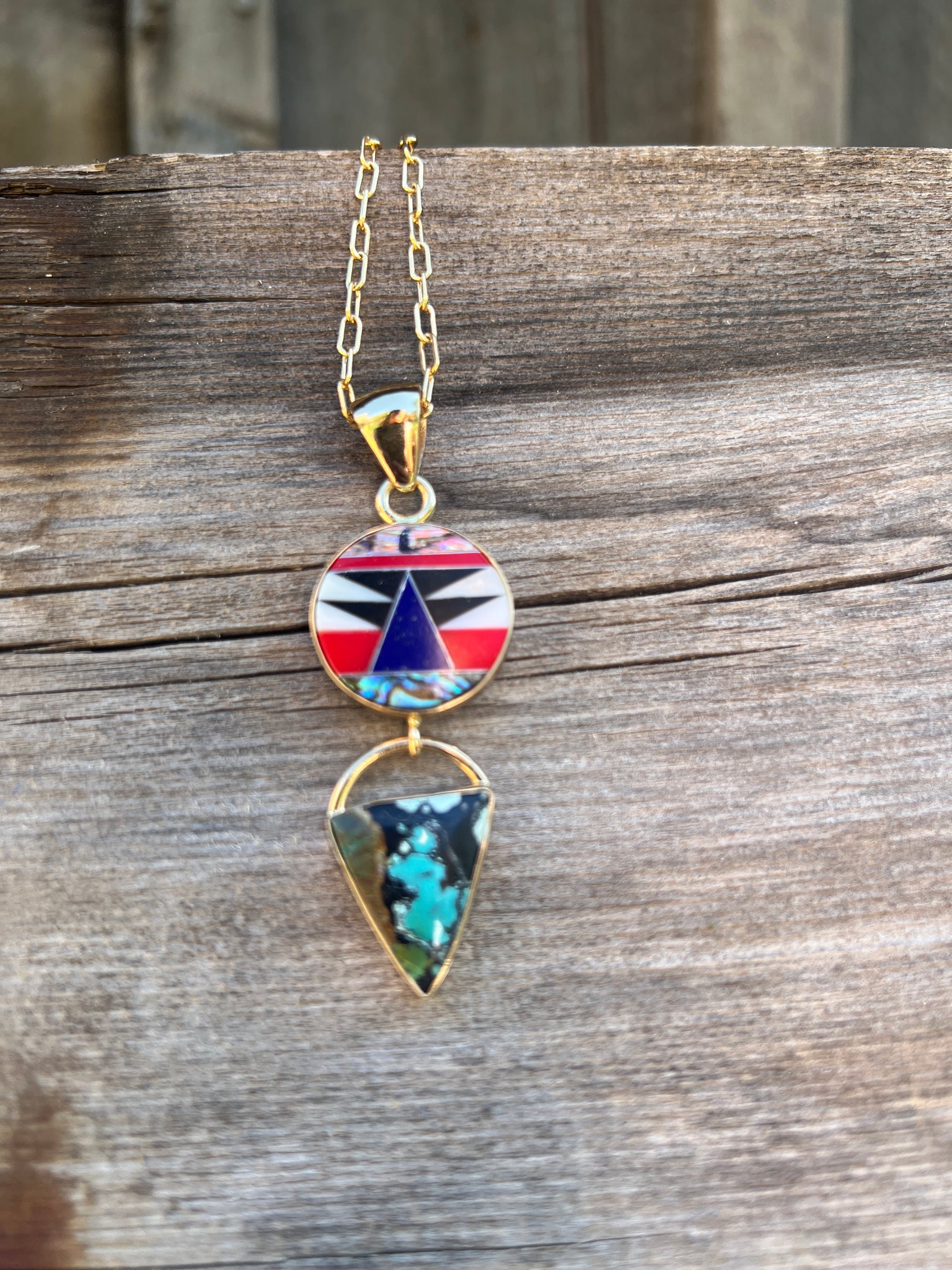 Colorful inlay necklace with cloud mountain turquoise #158