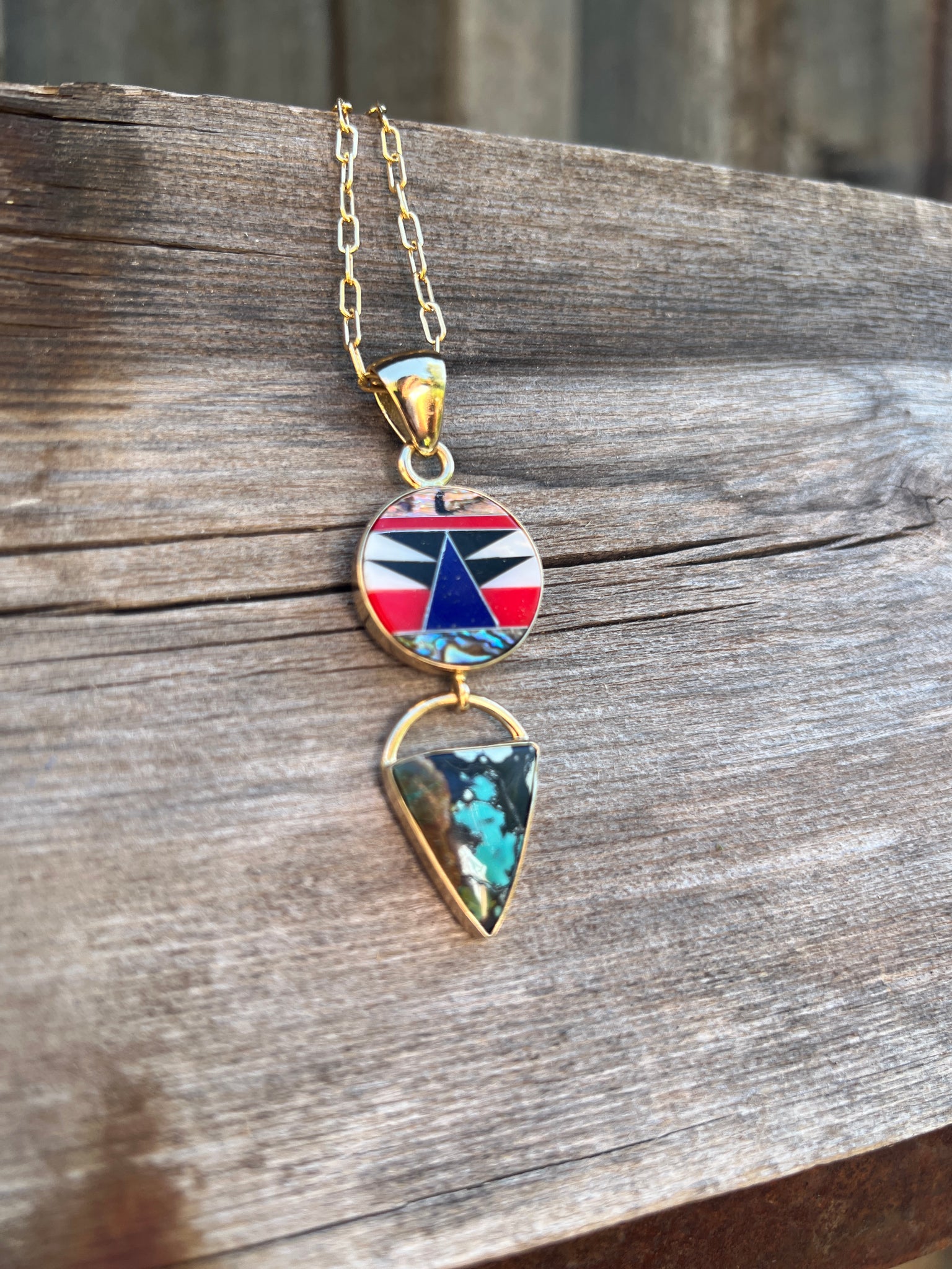 Colorful inlay necklace with cloud mountain turquoise #158