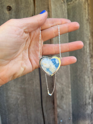 Cloud Plume Agate Heart Necklace in Sterling Silver #160