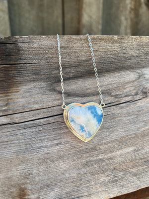 Cloud Plume Agate Heart Necklace in Sterling Silver #160