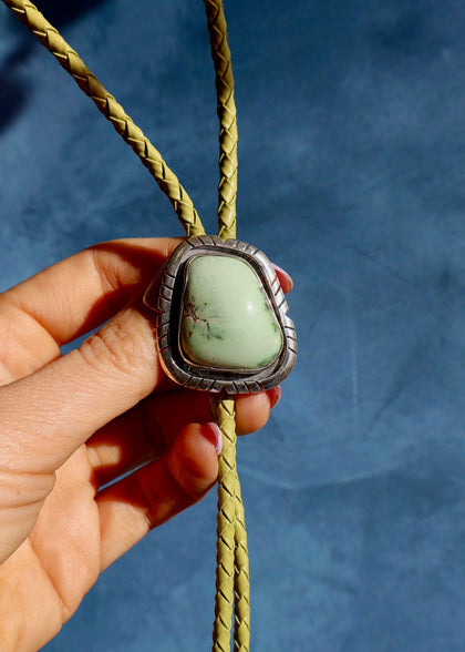 Variscite & Sterling Silver Bolo with Chartreuse Green Leather