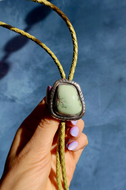 Variscite & Sterling Silver Bolo with Chartreuse Green Leather