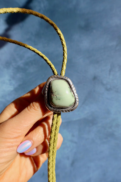 Variscite & Sterling Silver Bolo with Chartreuse Green Leather