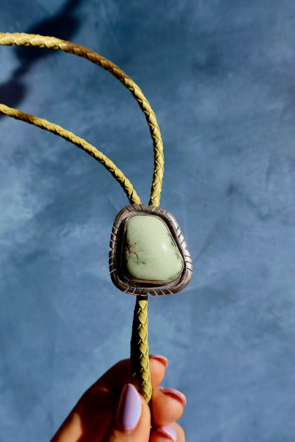 Variscite & Sterling Silver Bolo with Chartreuse Green Leather