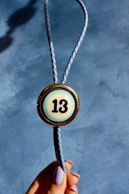 Lucky 13 Vintage Pool Ball Arrowhead Bolo with Blue Leather