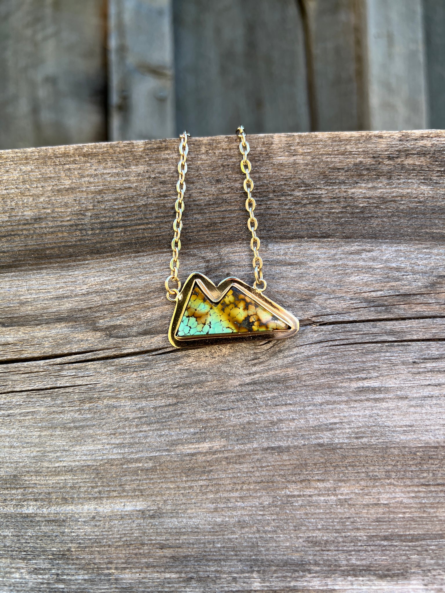 Mountain Necklace with Cloud Mountain Turquoise and Gold Alchemia #162