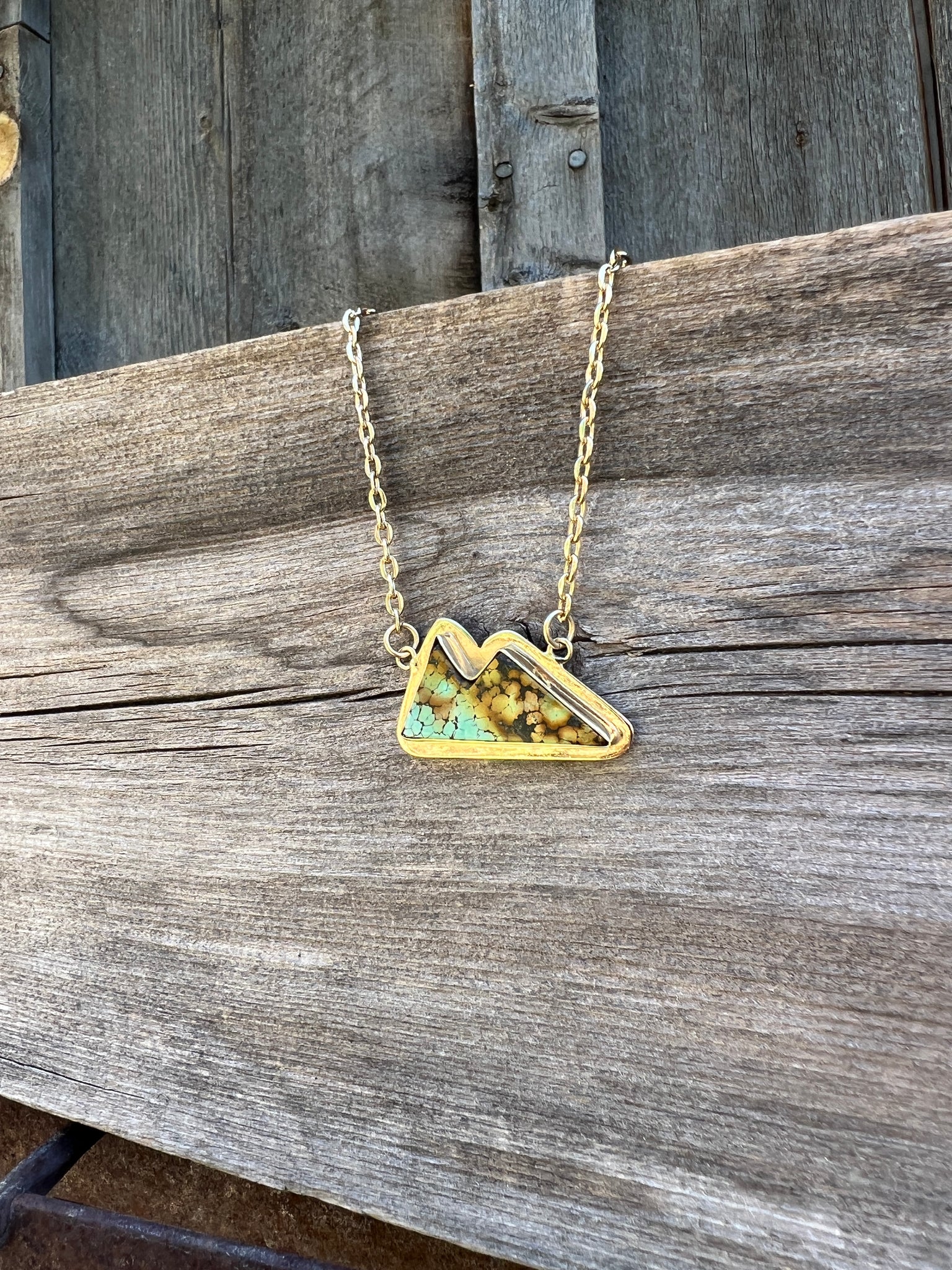 Mountain Necklace with Cloud Mountain Turquoise and Gold Alchemia #162