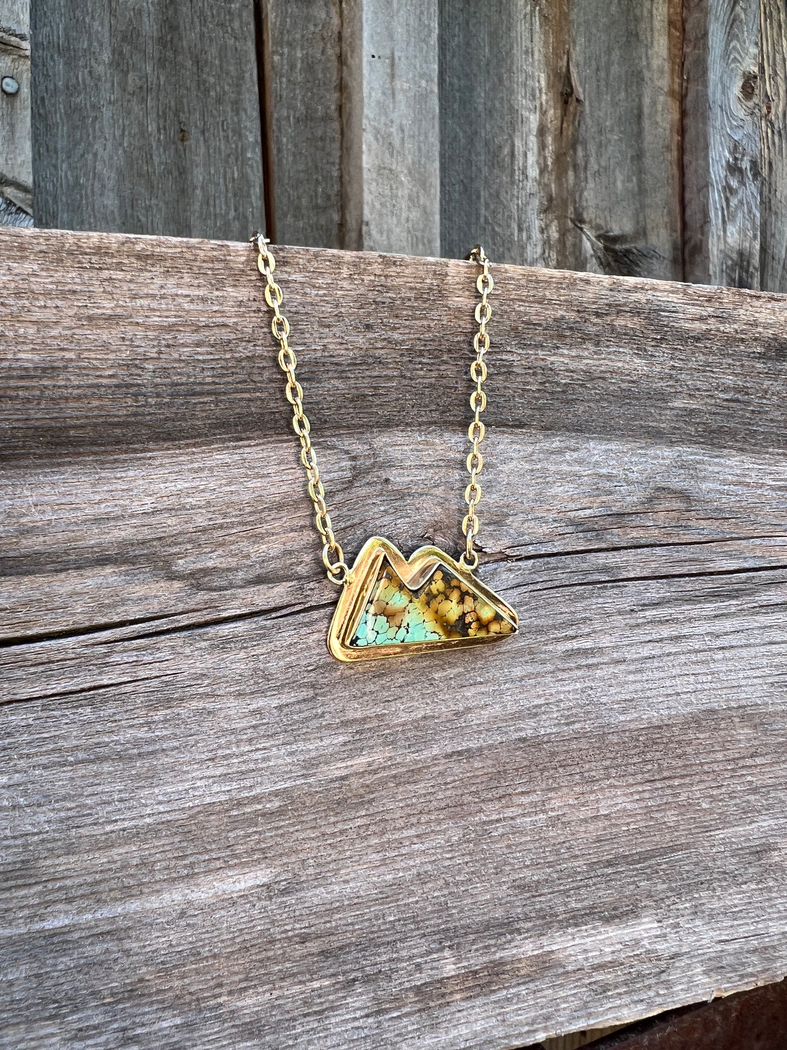 Mountain Necklace with Cloud Mountain Turquoise and Gold Alchemia #162
