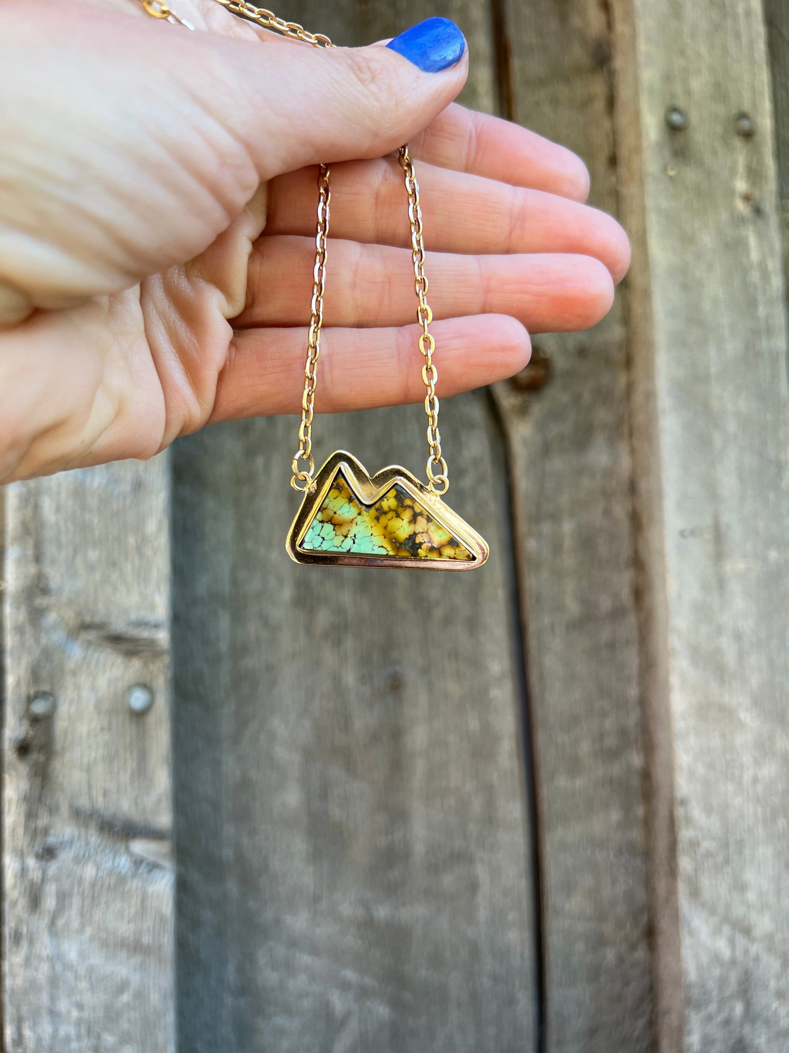 Mountain Necklace with Cloud Mountain Turquoise and Gold Alchemia #162