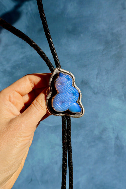 Snake Bolo on Black Leather Sterling Silver