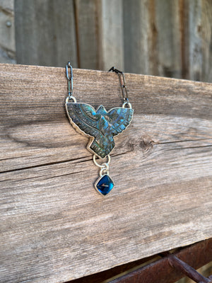 Labradorite Carved bird necklace in sterling silver #161