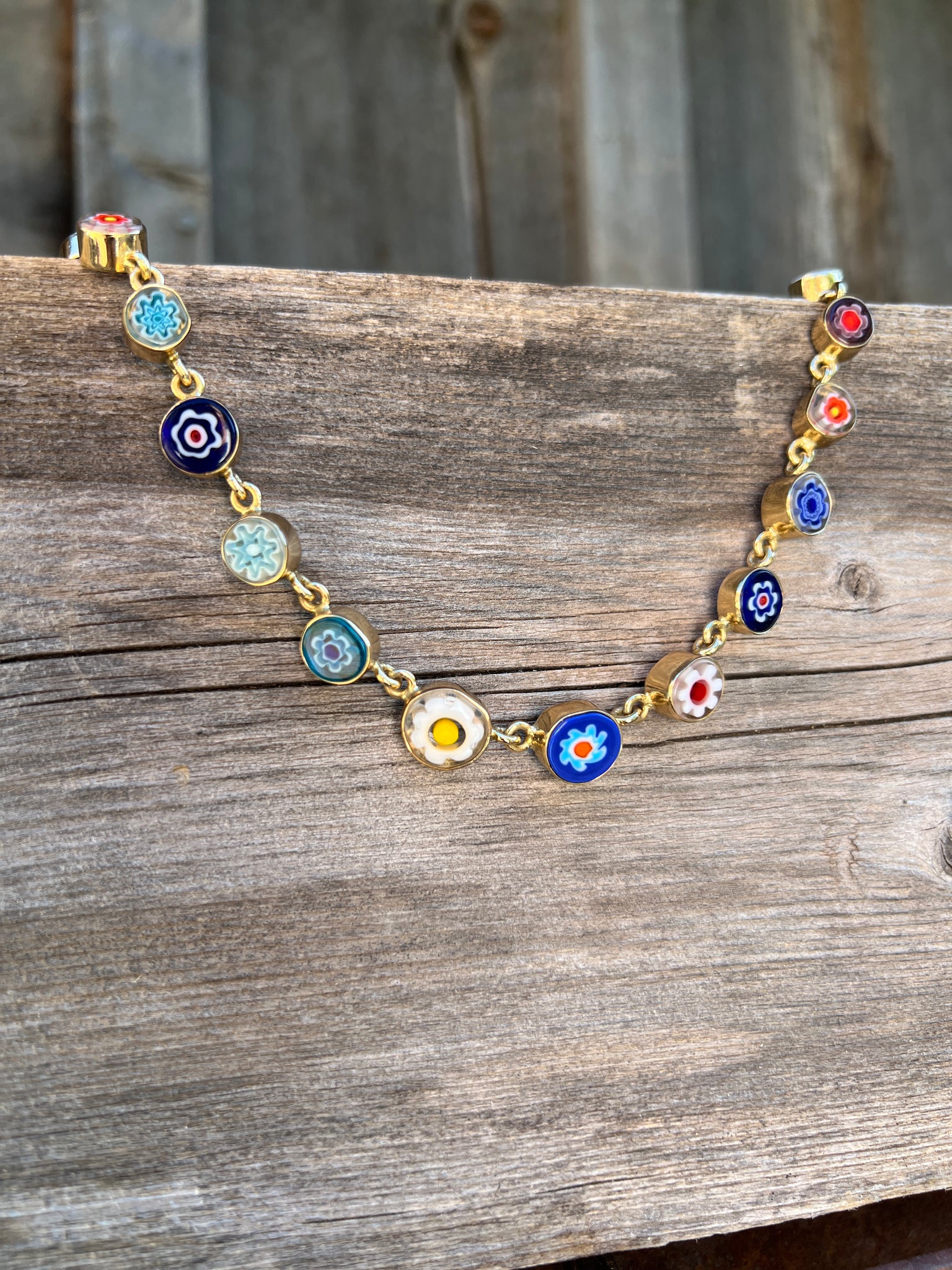 Millefiori Glass Flower Necklace in Gold Alchemia #150