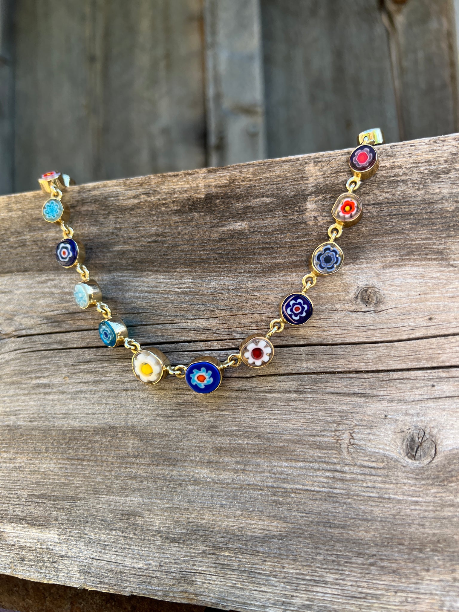 Millefiori Glass Flower Necklace in Gold Alchemia #150