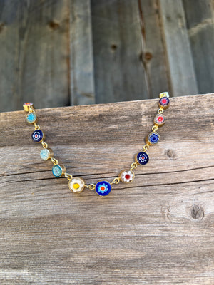 Millefiori Glass Flower Necklace in Gold Alchemia #150