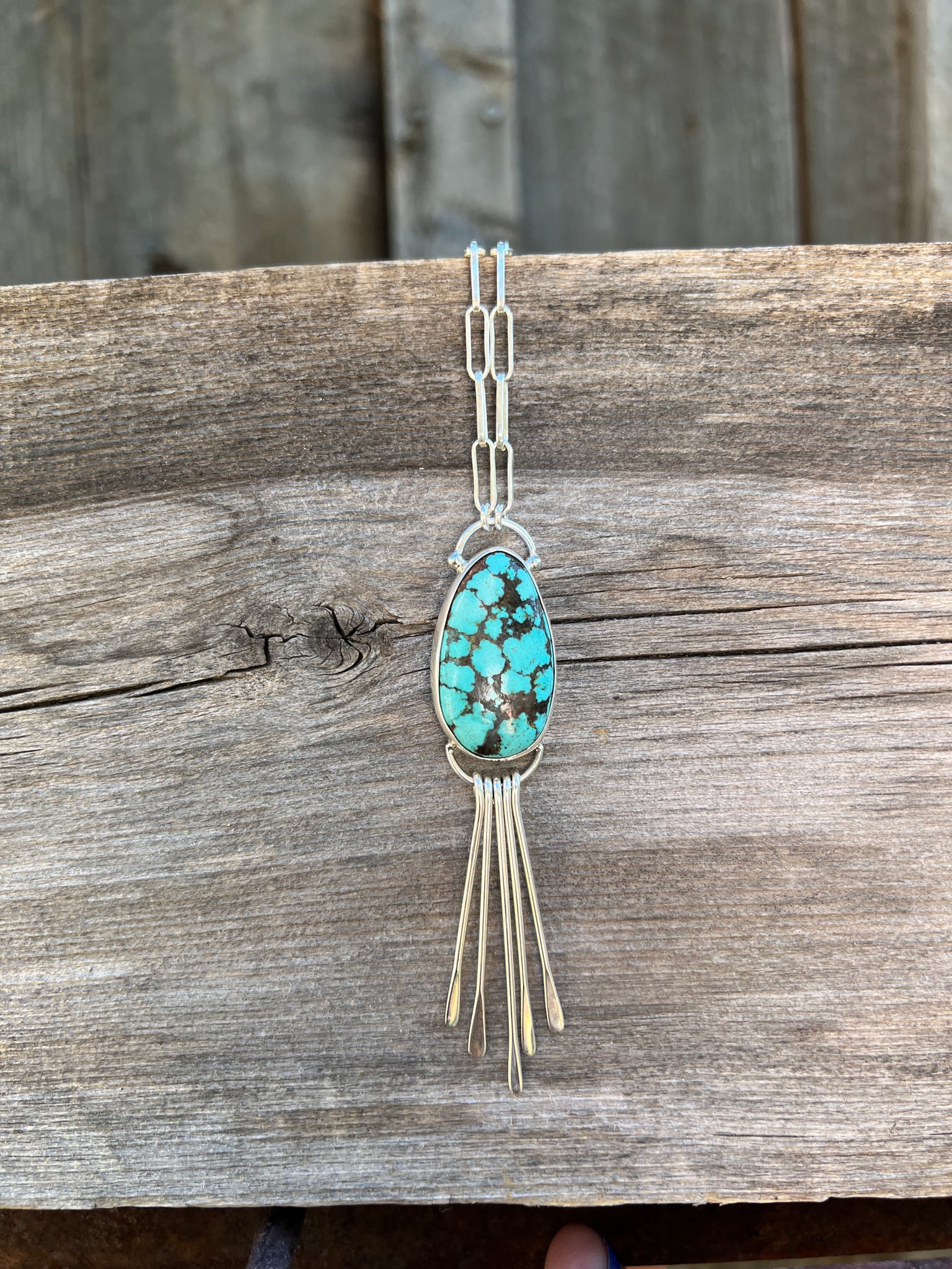 Fringe Necklace Cloud Mountain Turquoise and Sterling Silver #165