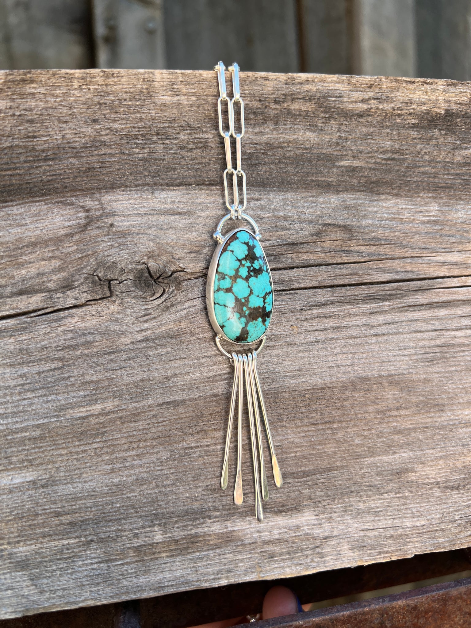 Fringe Necklace Cloud Mountain Turquoise and Sterling Silver #165
