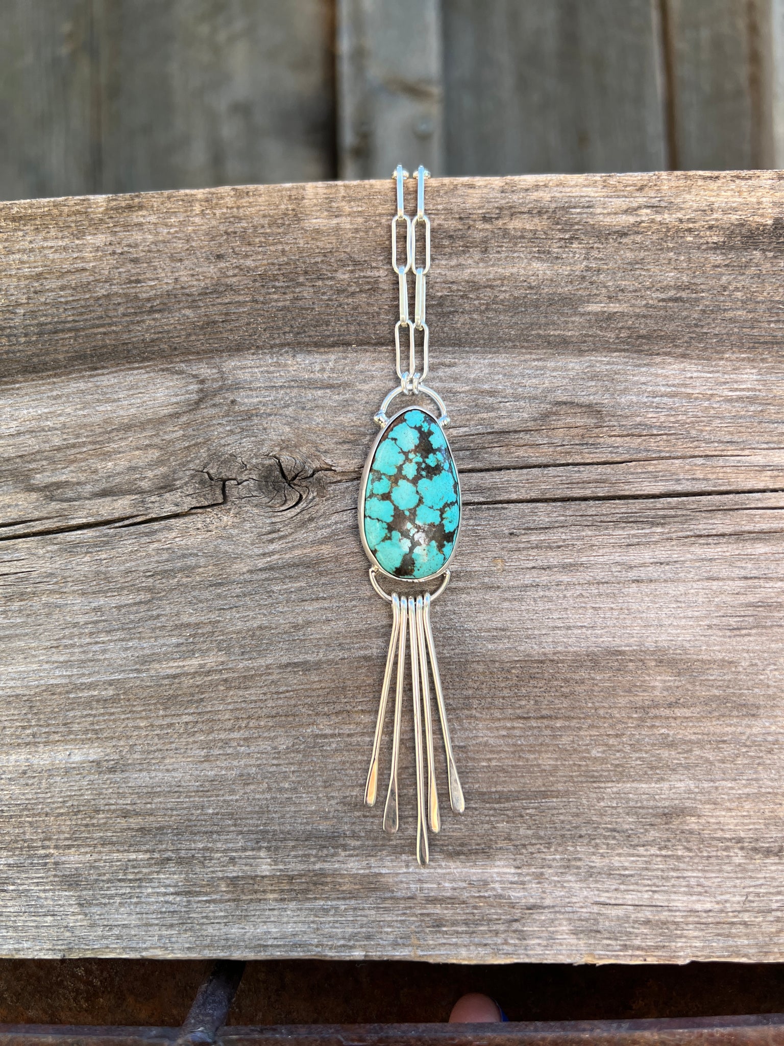 Fringe Necklace Cloud Mountain Turquoise and Sterling Silver #165