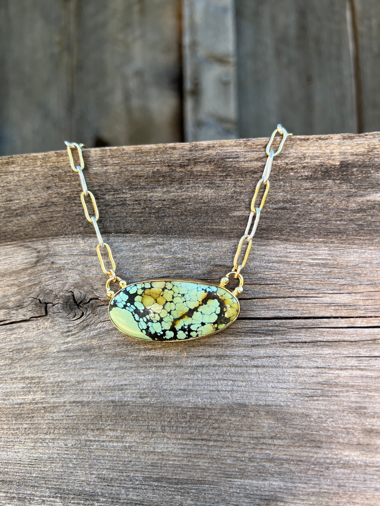 Cloud Mountain Turquoise Necklace in Gold Alchemia on Mixed Metal Chain  #167