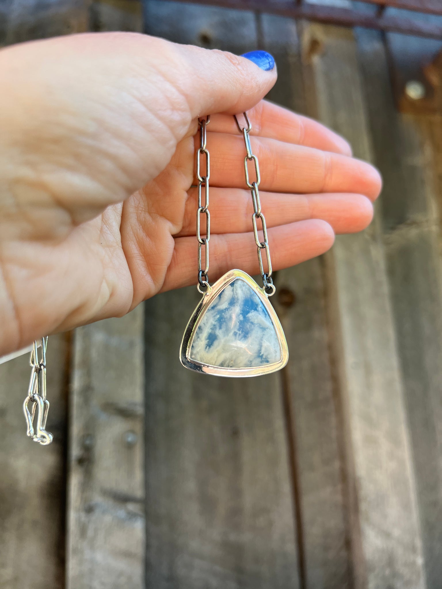 Cloud Plume Agate necklace in Sterling Silver #168