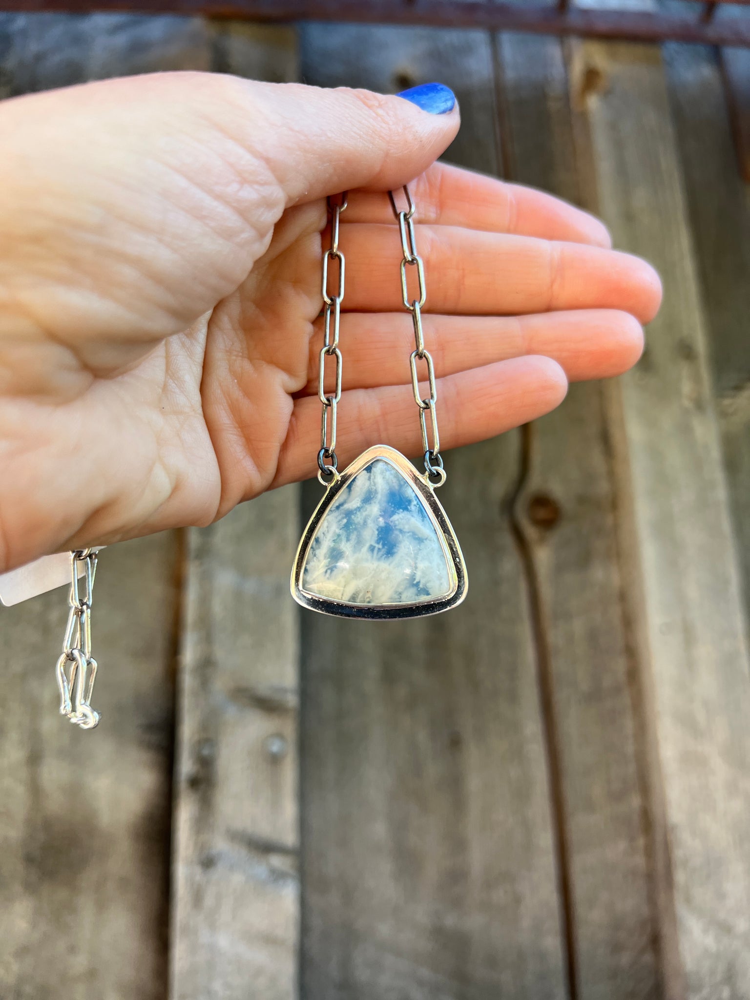Cloud Plume Agate necklace in Sterling Silver #168
