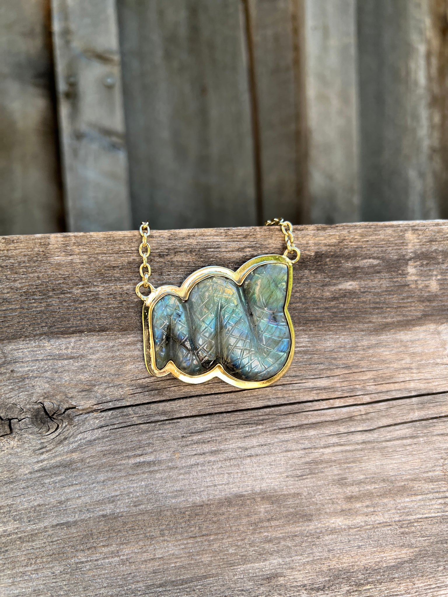 Labradorite Carved Snake necklace in Gold Alchemia #169
