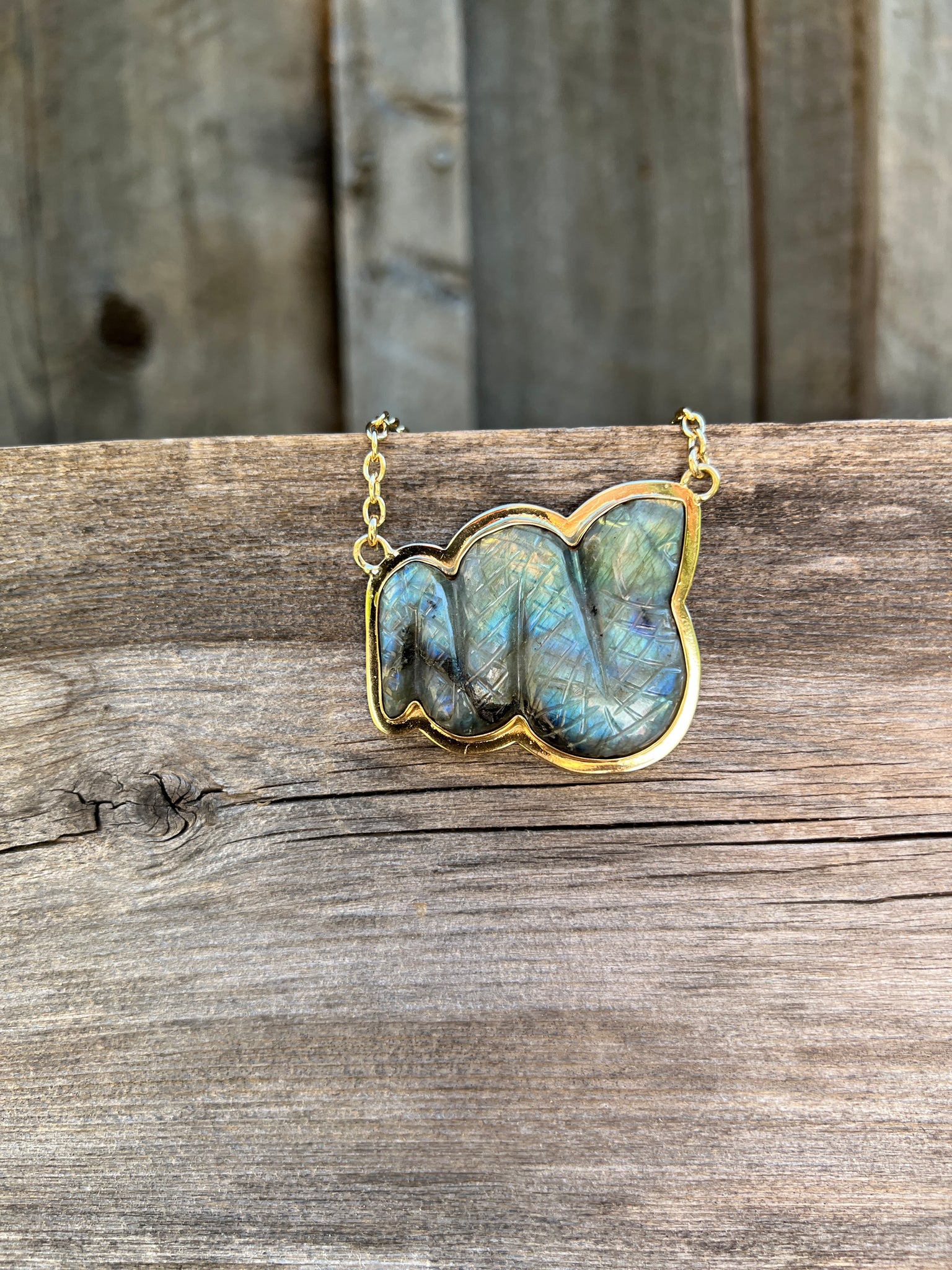 Labradorite Carved Snake necklace in Gold Alchemia #169