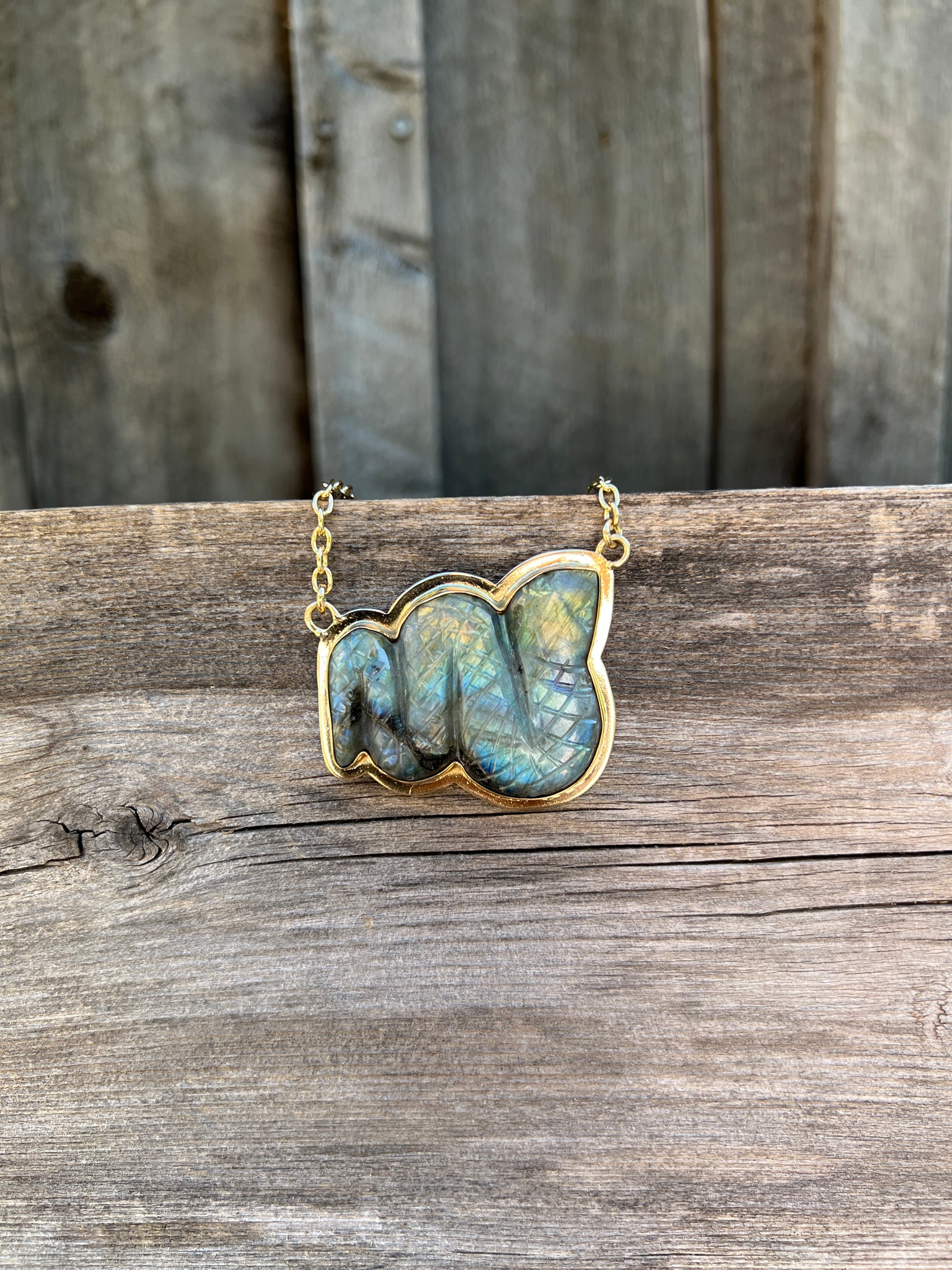 Labradorite Carved Snake necklace in Gold Alchemia #169