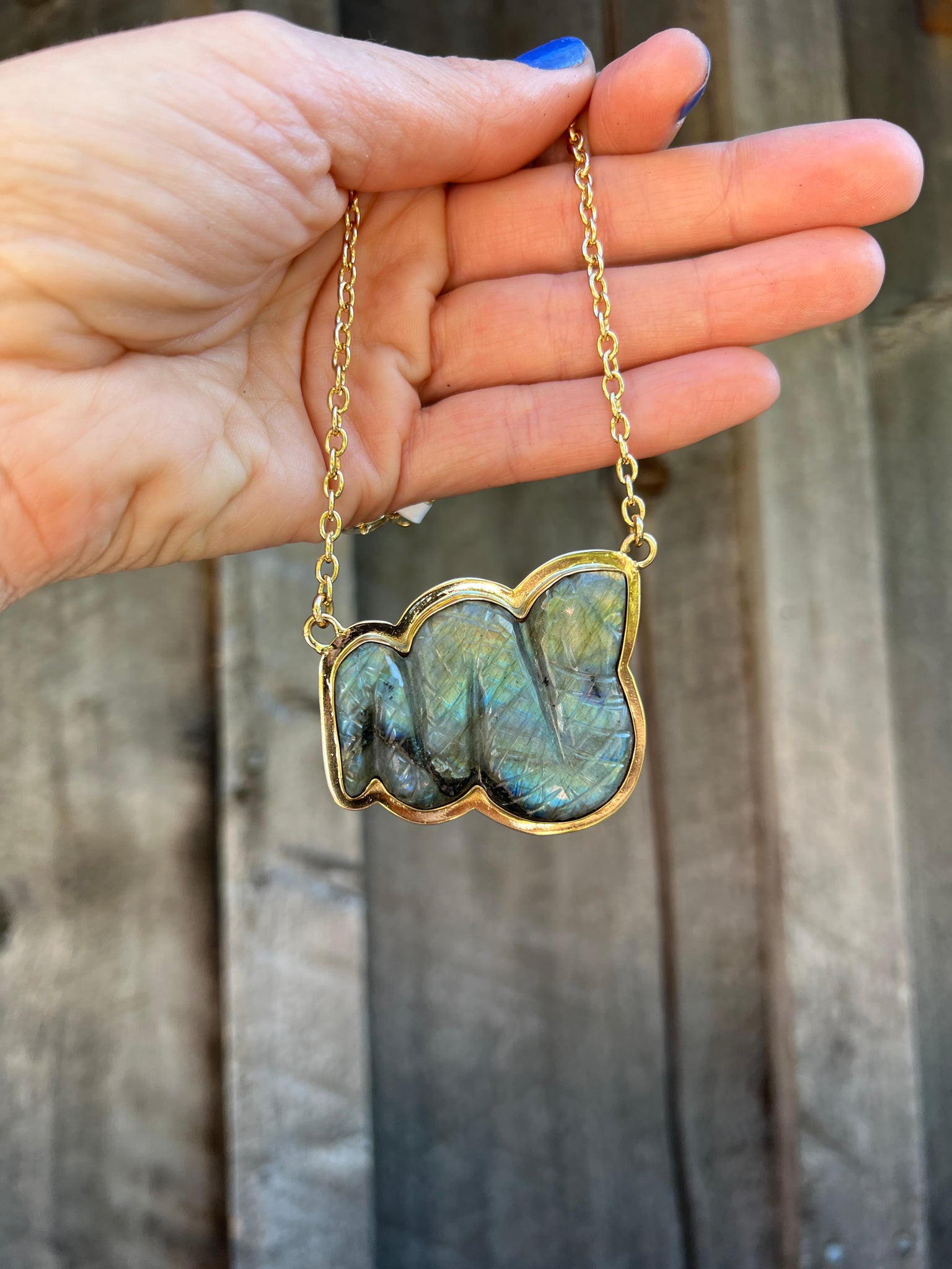 Labradorite Carved Snake necklace in Gold Alchemia #169