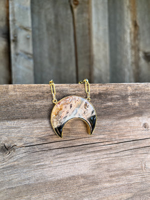 Petrified Palm Wood Crescent Necklace in Gold Alchemia #170