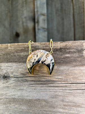 Petrified Palm Wood Crescent Necklace in Gold Alchemia #170