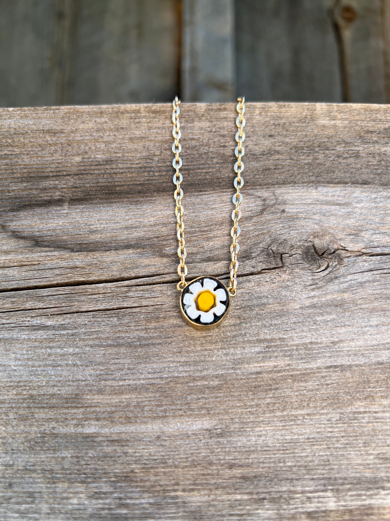 Tiny Millefiori Glass Flower in Gold Alchemia #175