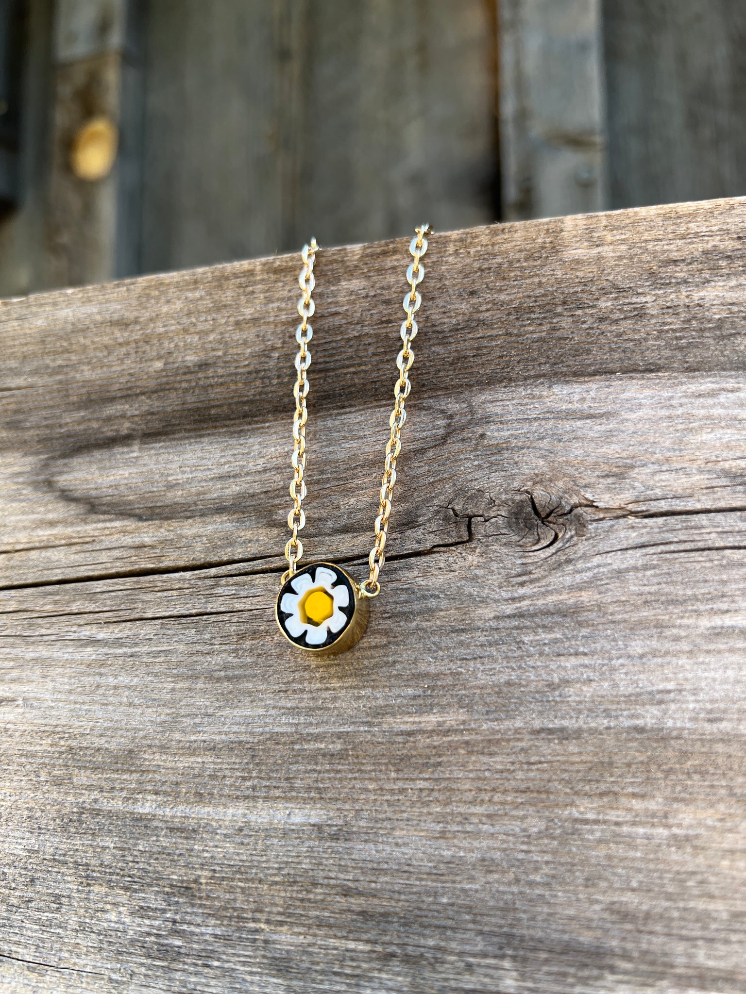 Tiny Millefiori Glass Flower in Gold Alchemia #175