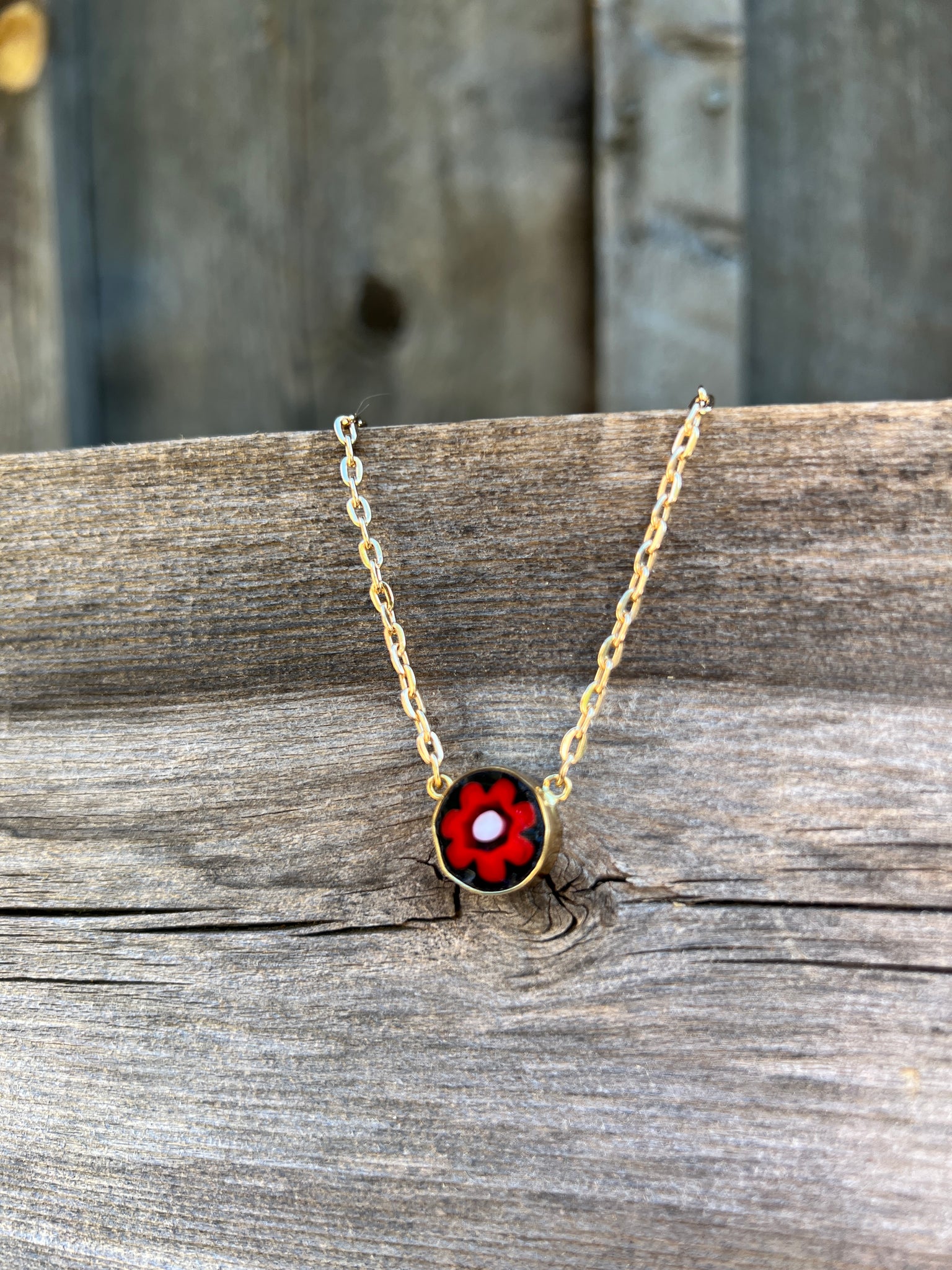 Tiny Millefiori Glass Flower in Gold Alchemia #176