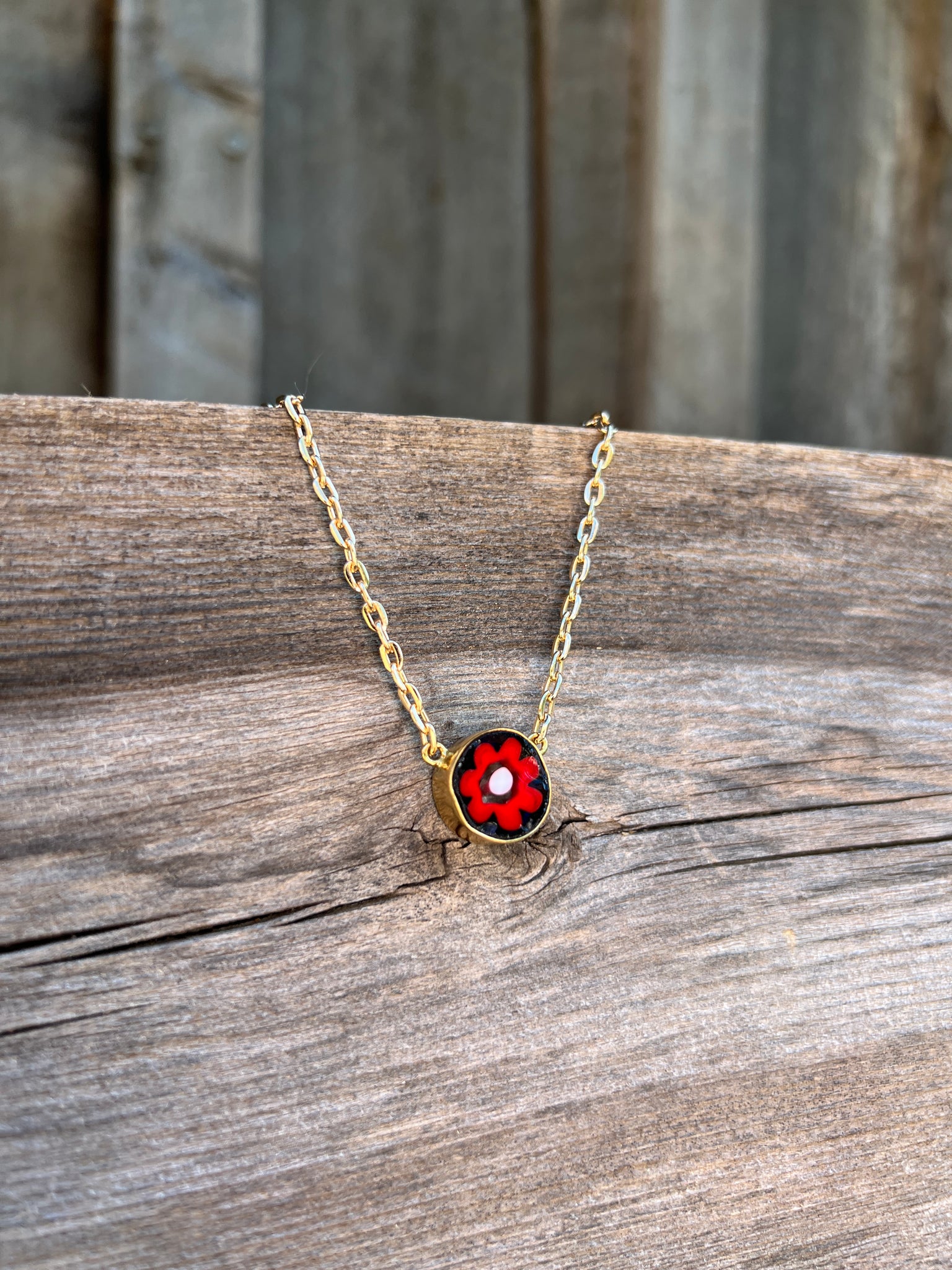 Tiny Millefiori Glass Flower in Gold Alchemia #176
