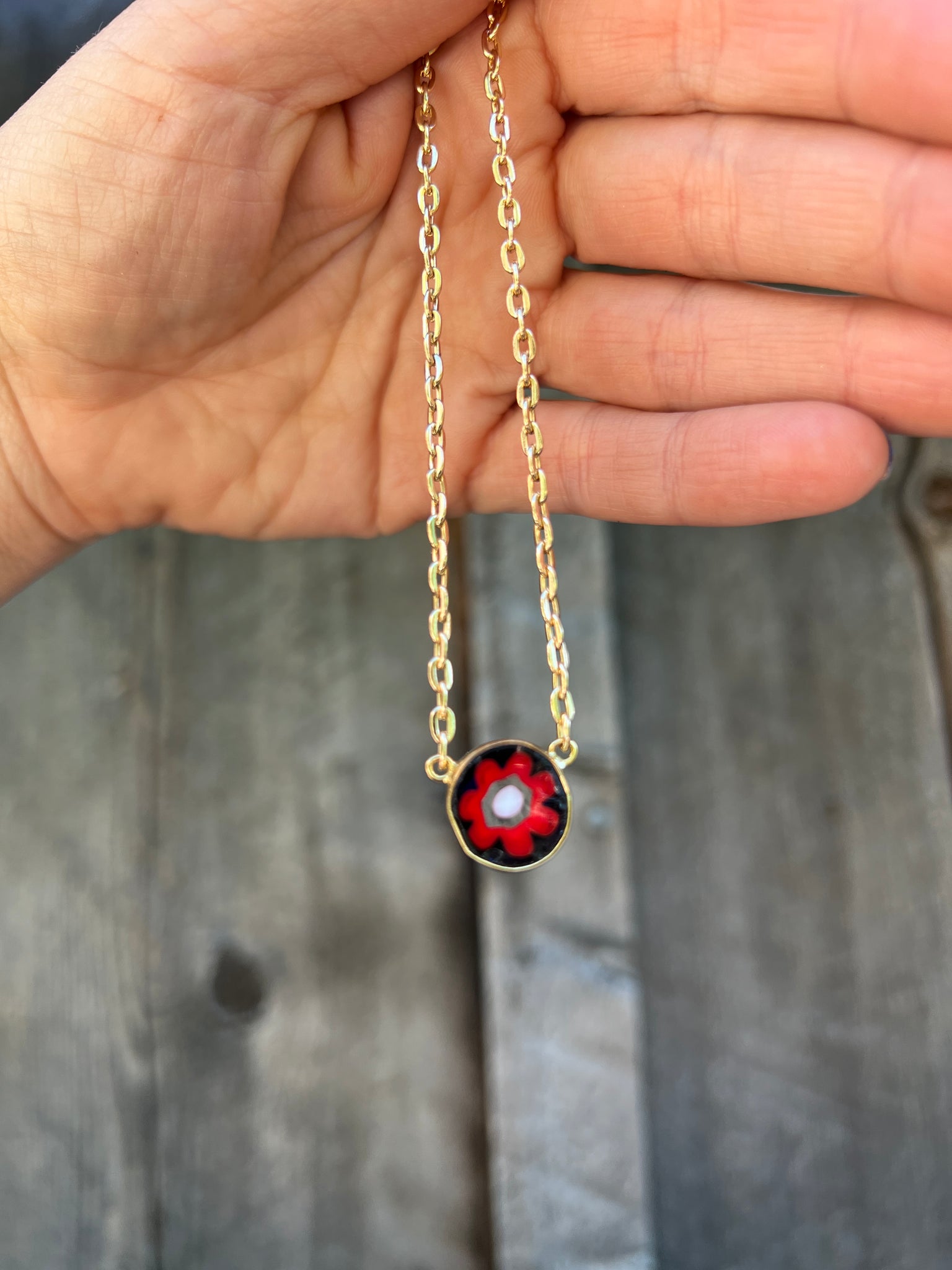Tiny Millefiori Glass Flower in Gold Alchemia #176