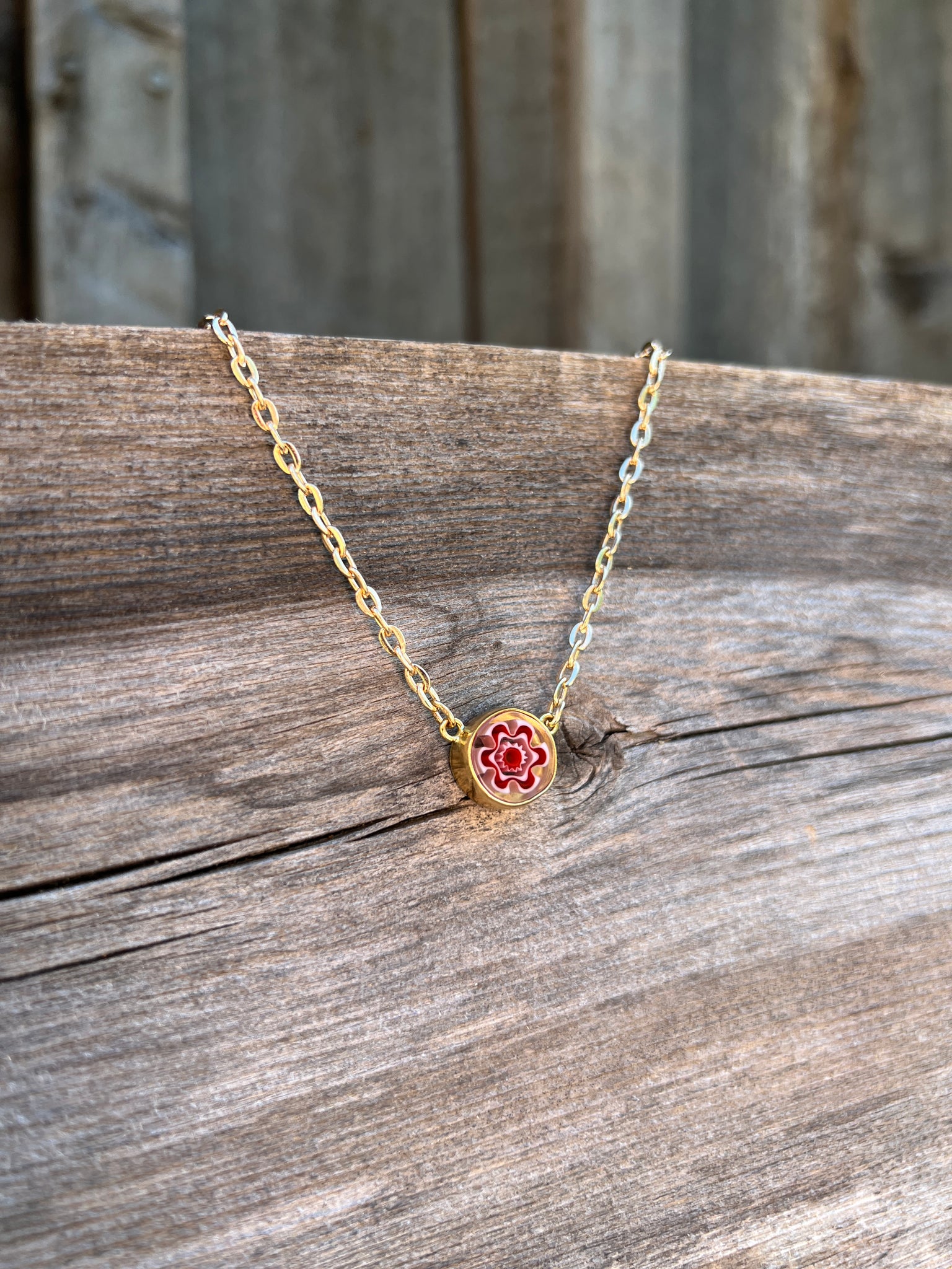 Tiny Millefiori Glass Flower in Gold Alchemia #177