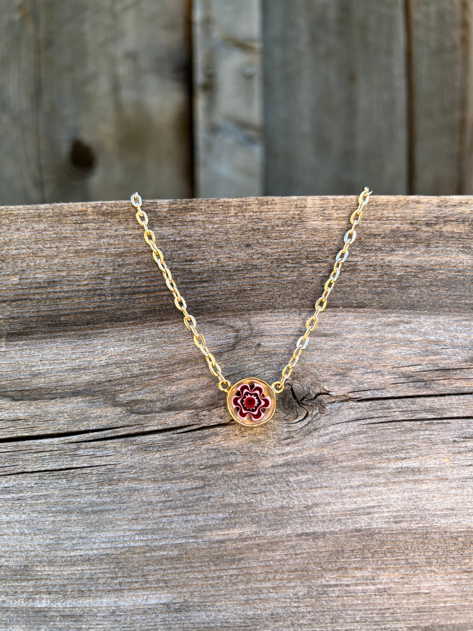 Tiny Millefiori Glass Flower in Gold Alchemia #177