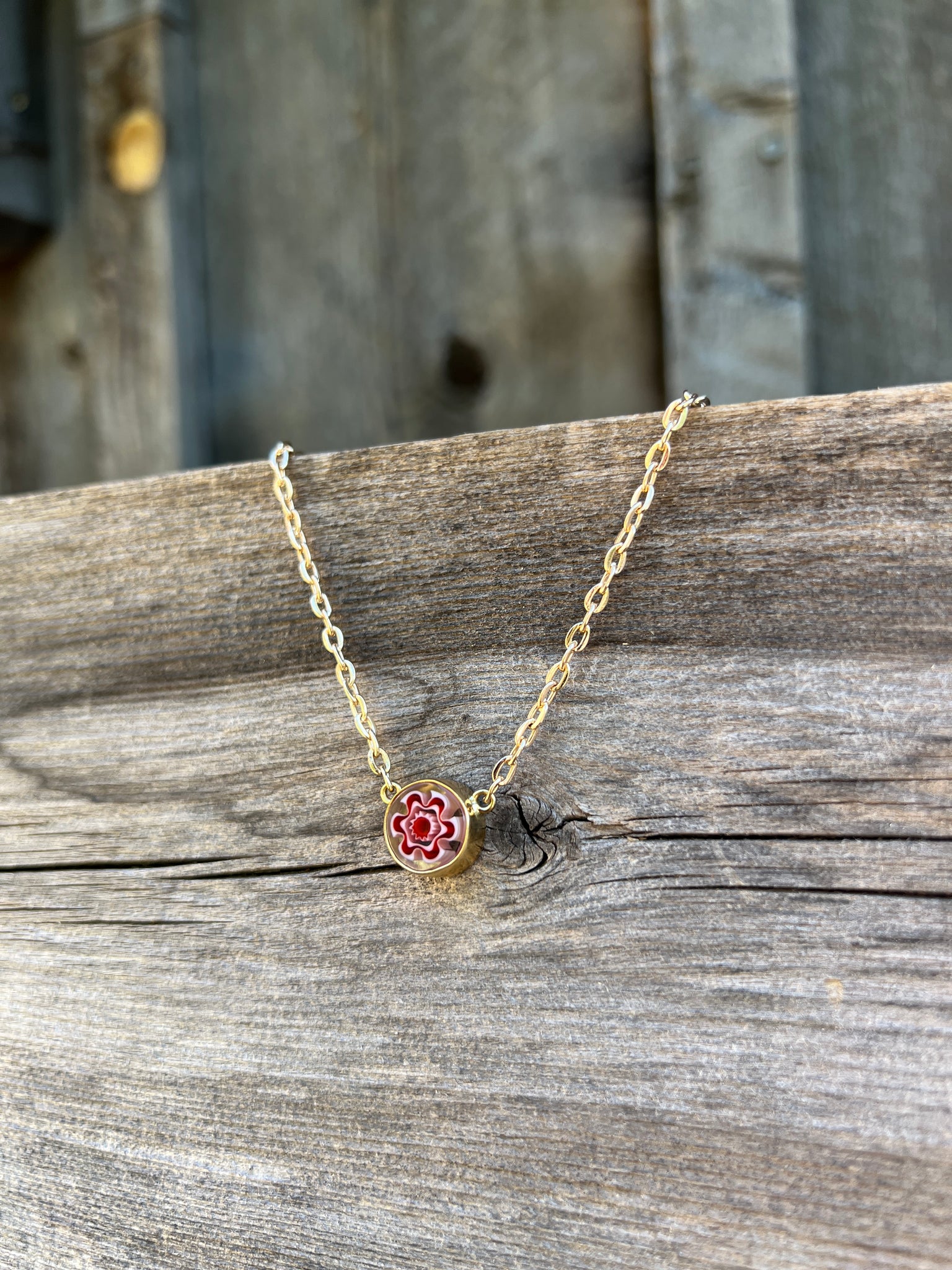 Tiny Millefiori Glass Flower in Gold Alchemia #177