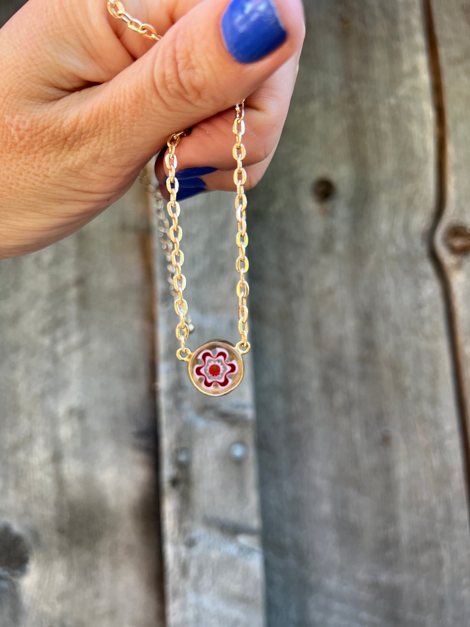 Tiny Millefiori Glass Flower in Gold Alchemia #177