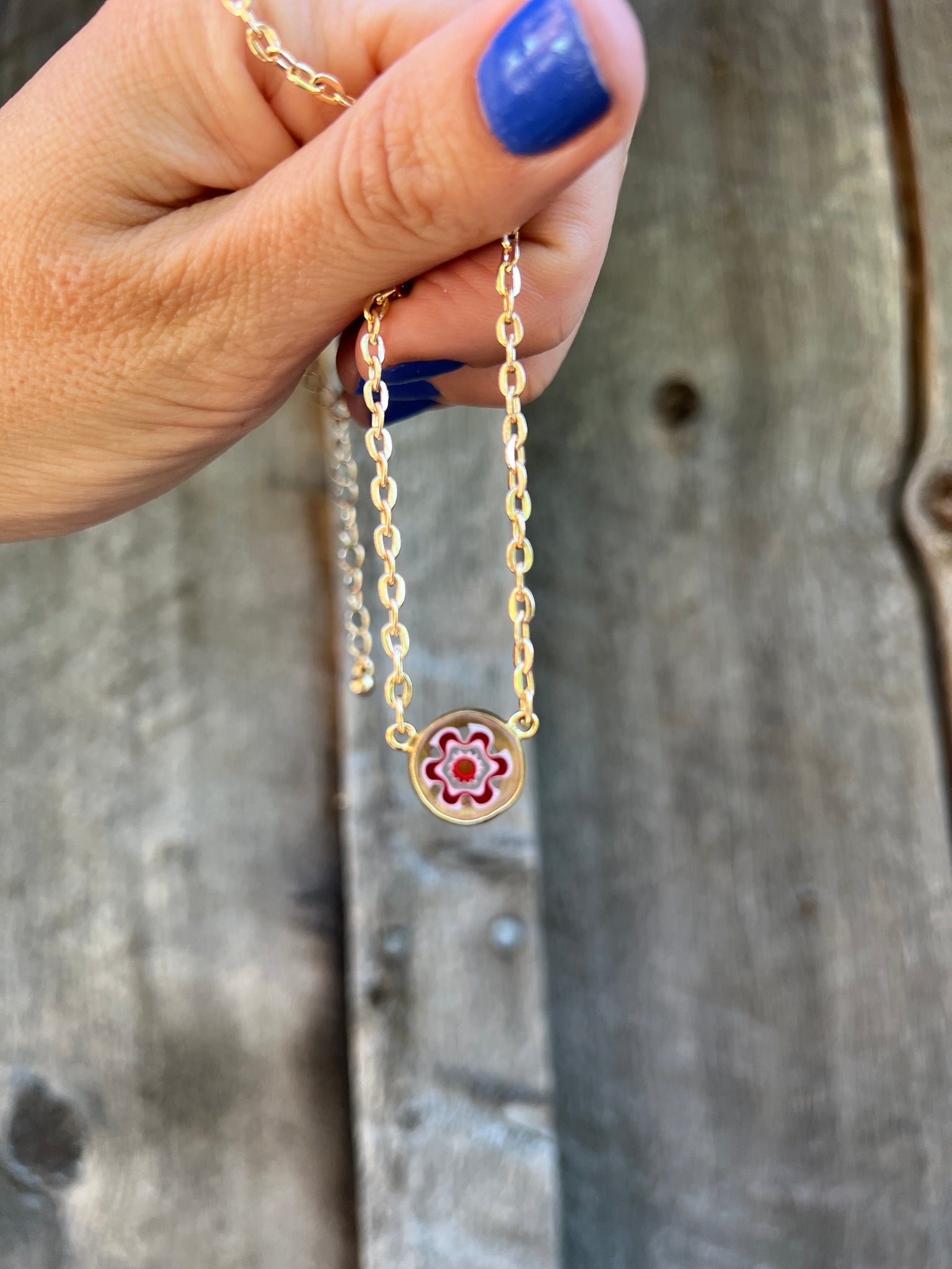 Tiny Millefiori Glass Flower in Gold Alchemia #177